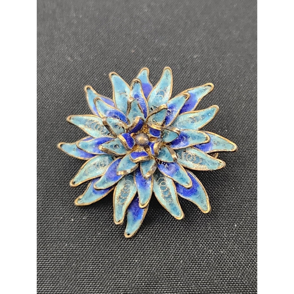 VINTAGE 800 SILVER PRETTY BLUE ENAMEL FLOWER BROOCH‎ 1"